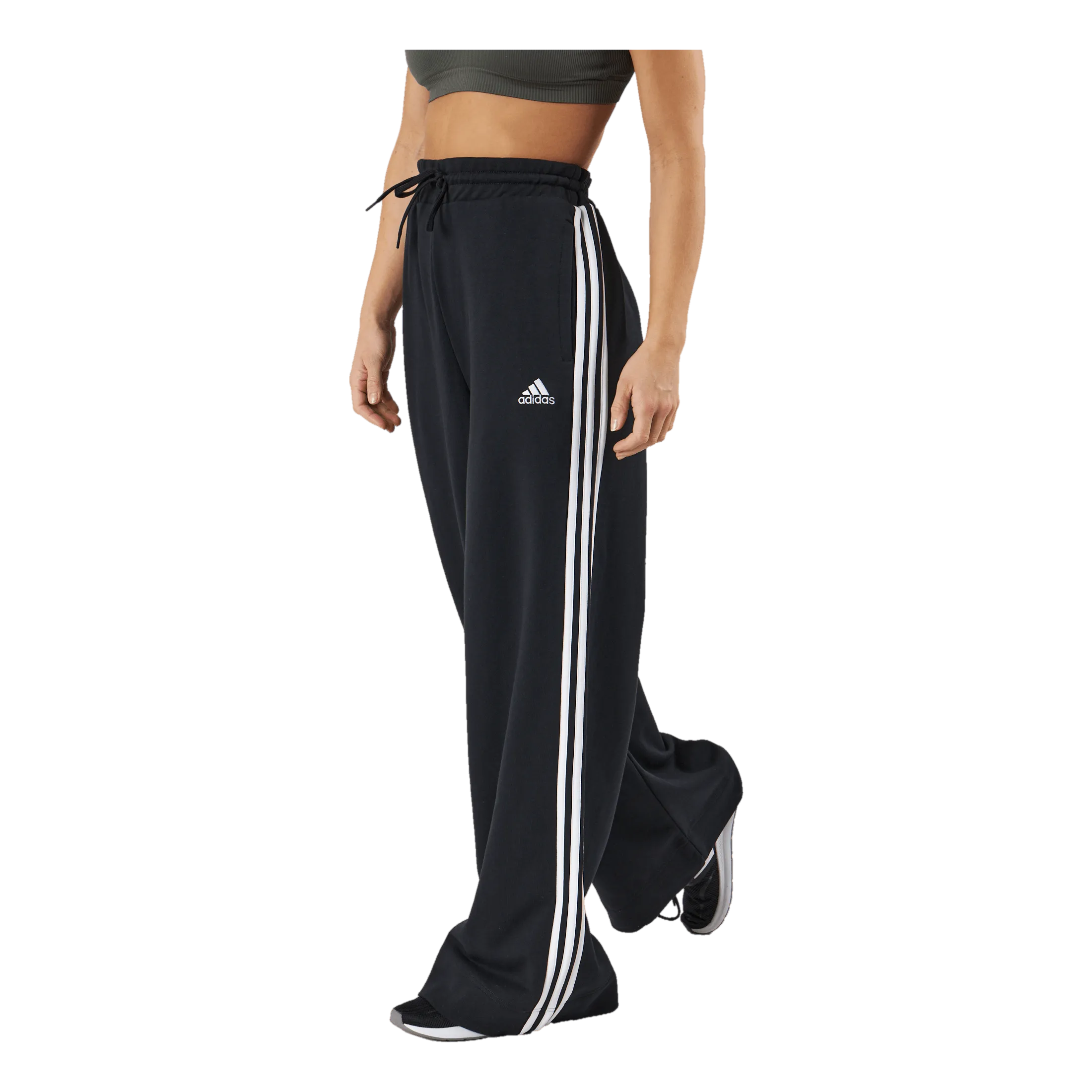 Adidas Essentials 3-Stripes French Terry Wide Joggers Black