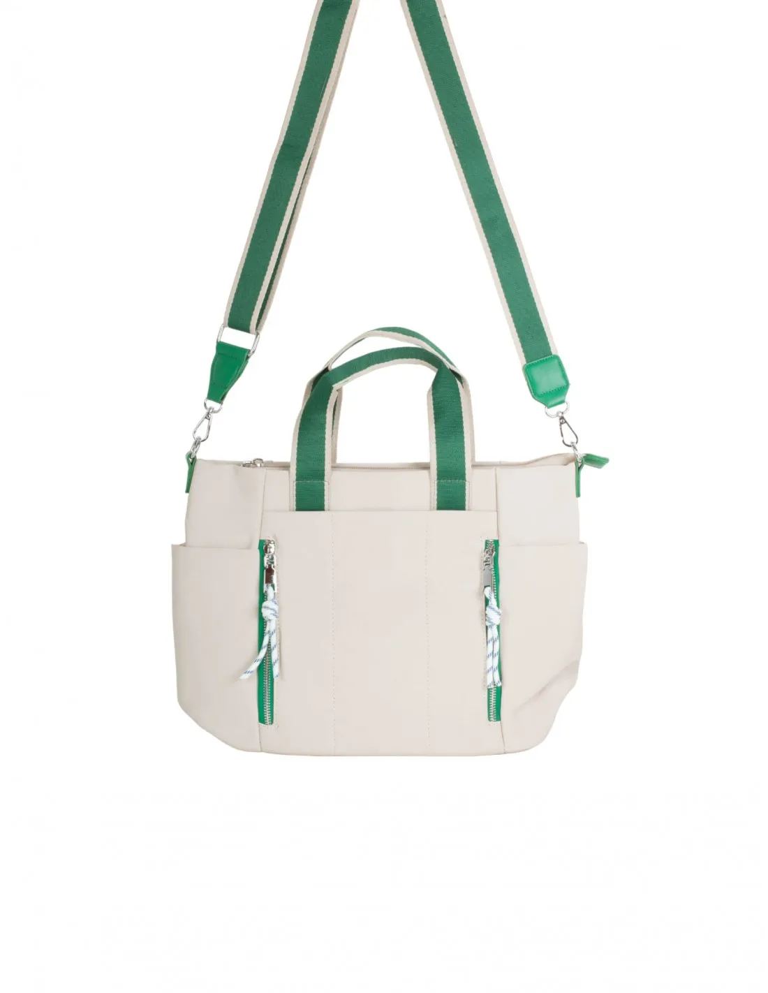 Bolso Shopper Nylon Beige Detalles Verde