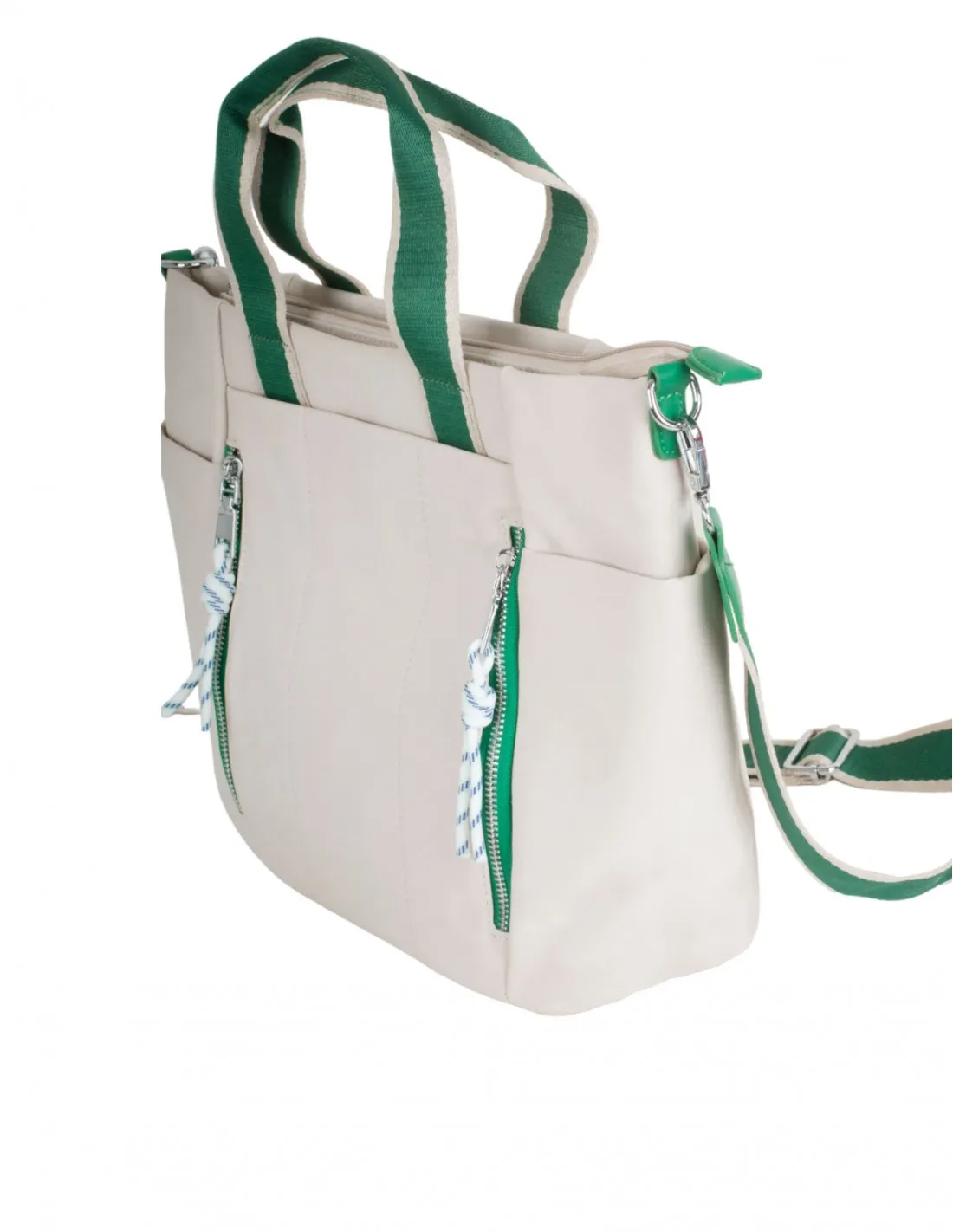 Bolso Shopper Nylon Beige Detalles Verde