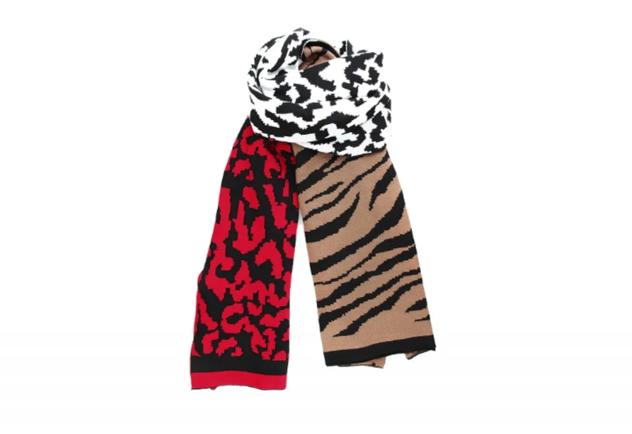 Bufanda Lana Roja/camel/blanco/negro Animal Print