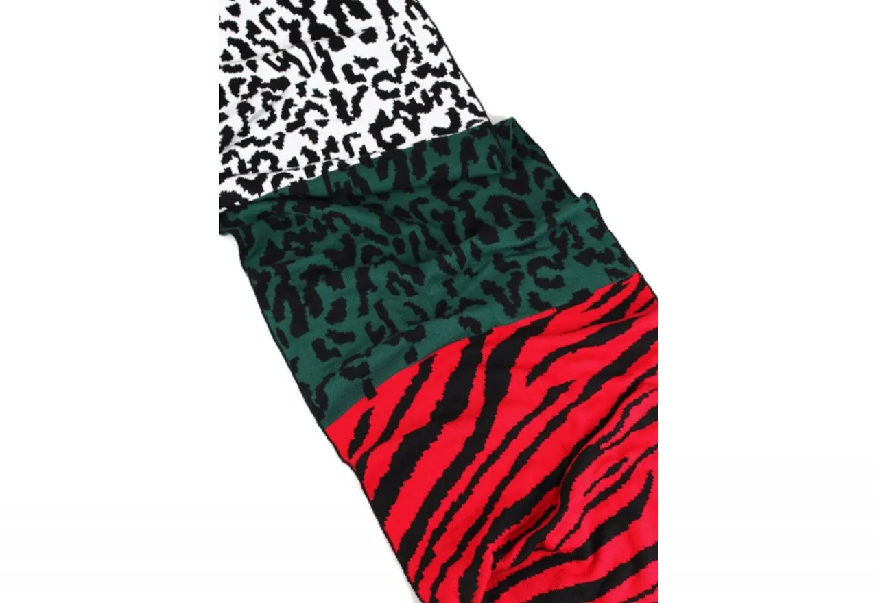 Bufanda Lana Roja/verde/blanco/negro Animal Print