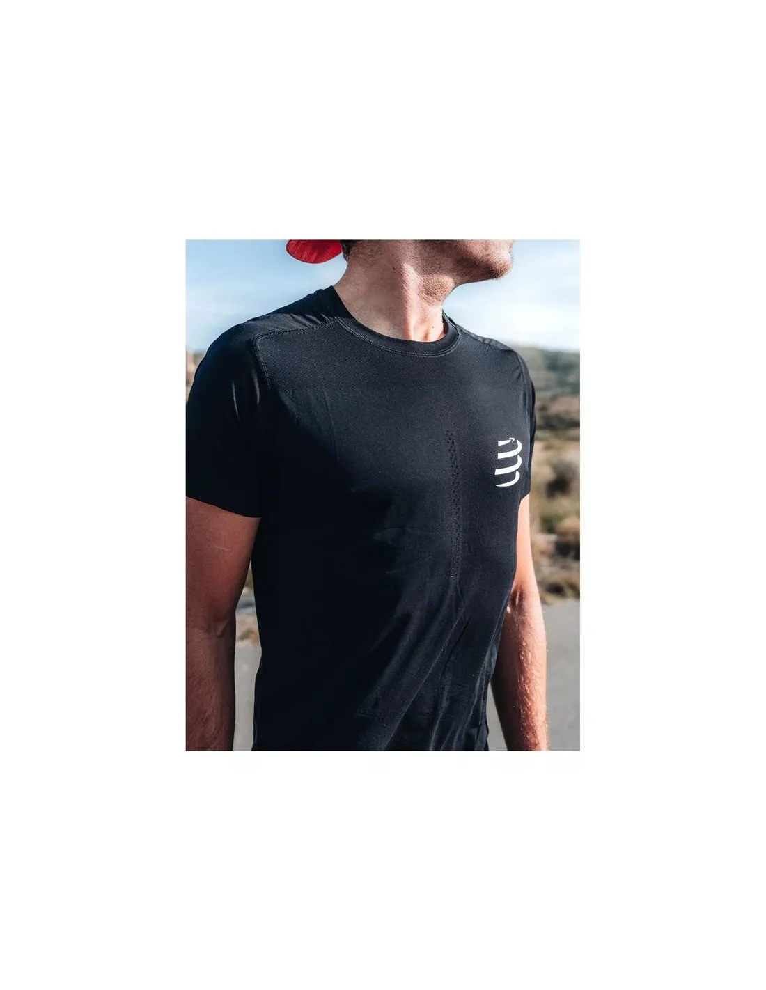 Camiseta de Running Compressport Performance Hombre Negro/Blanco