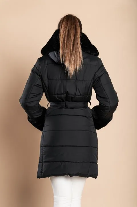 Chaqueta acolchada con pelo sintético, negro