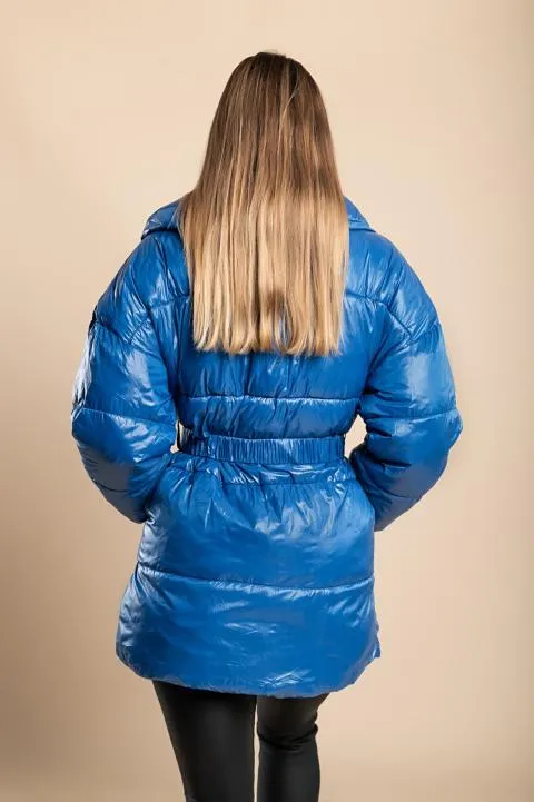 Chaqueta acolchada larga con cintura elástica, 2278, azul