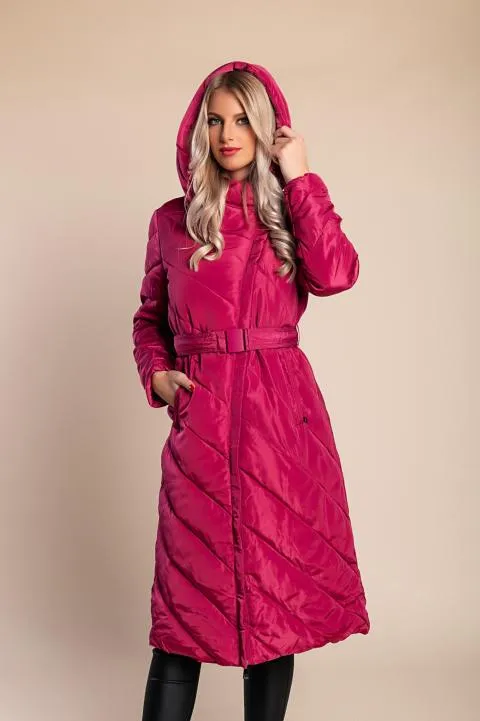 Chaqueta larga acolchada, fucsia