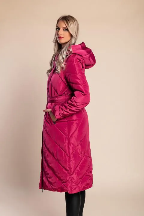 Chaqueta larga acolchada, fucsia