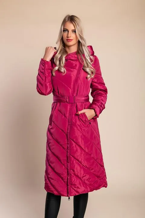 Chaqueta larga acolchada, fucsia