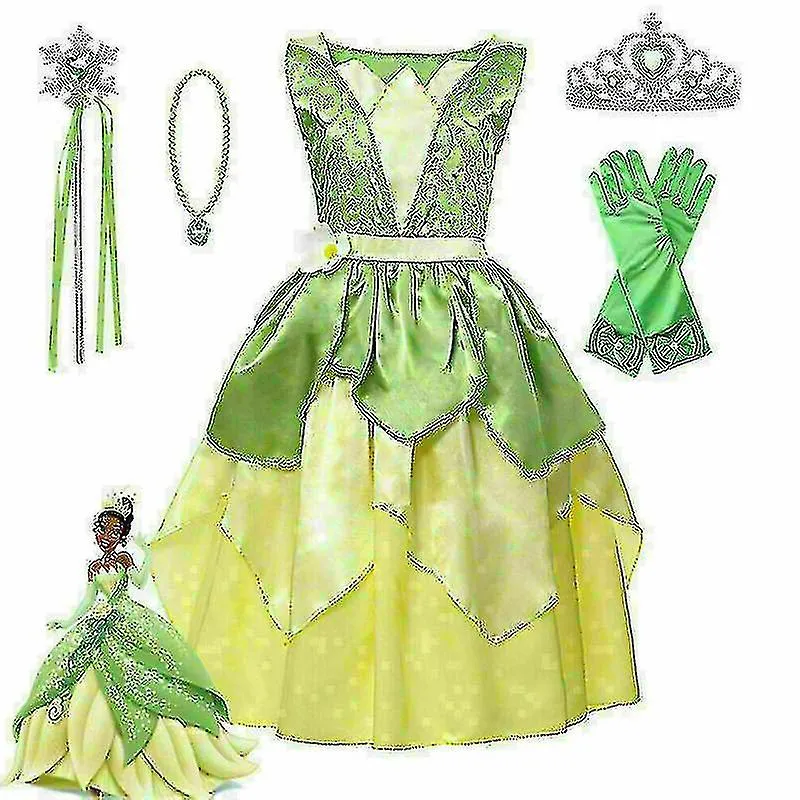 Girls Tiana Fancy Dress Princess And The Frog Kids Xmas Party _ A