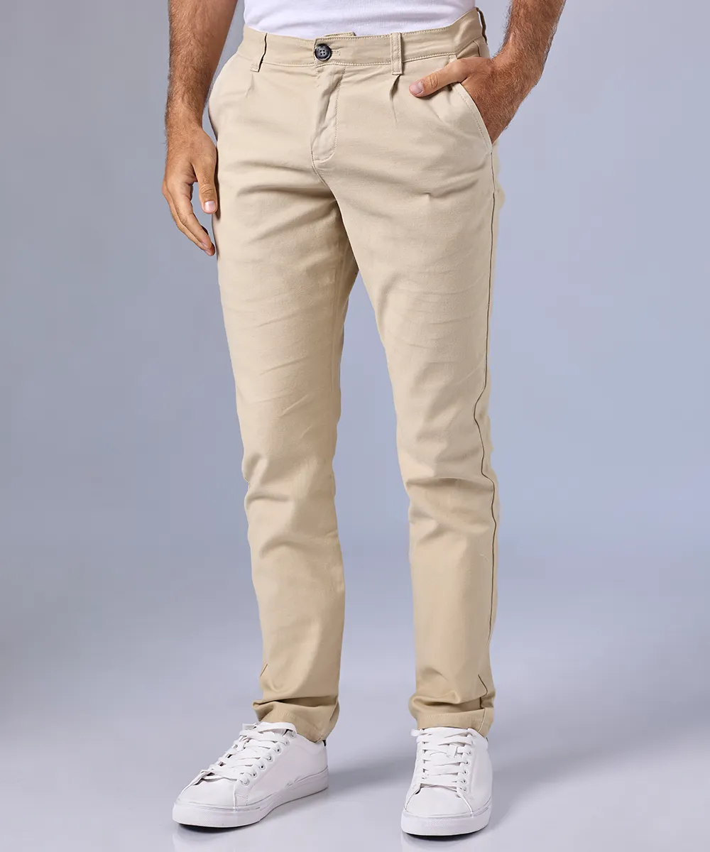 PANTALÓN BROOKEN CON PLIEGUES SLIM FIT BEIGE OI24