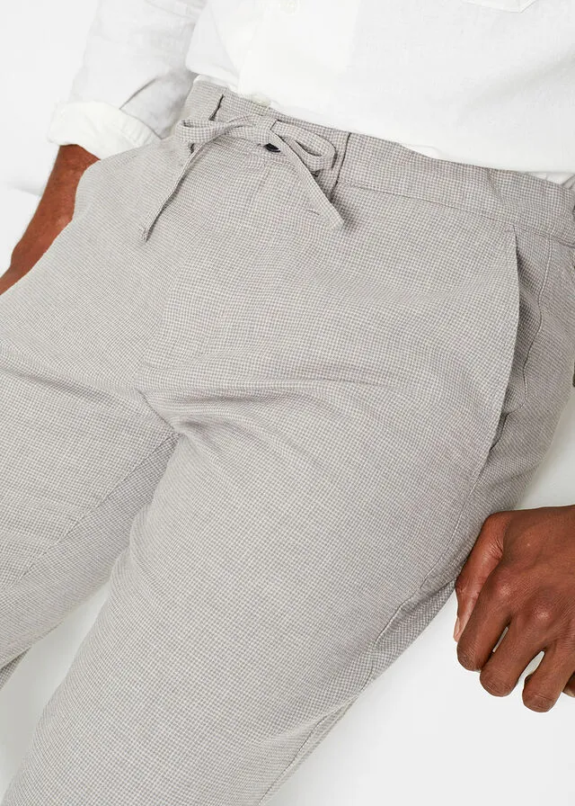 Pantalón chino de lino sin cierre de corte regular y recto Gris claro jaspeado