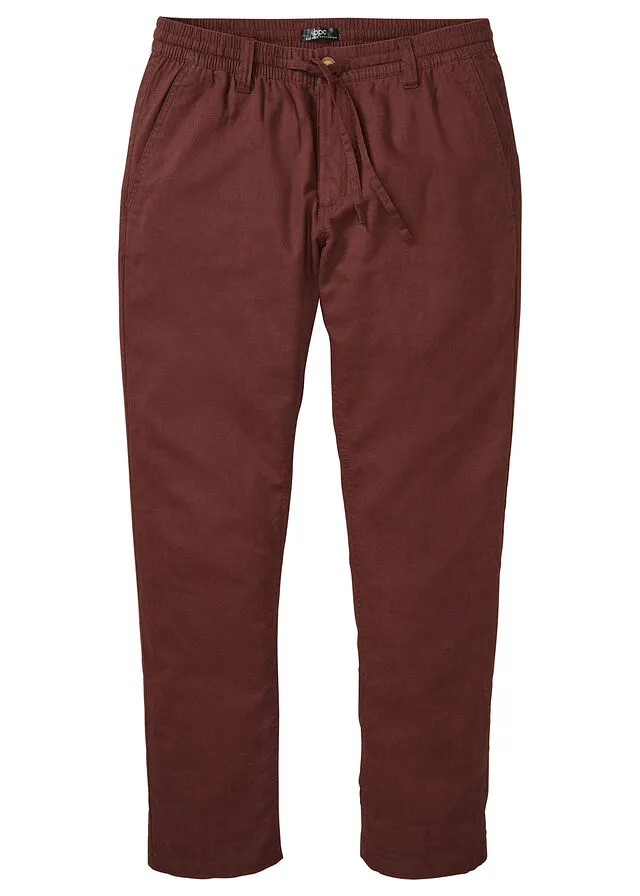 Pantalón tipo chino de corte regular y recto con lino Marrón café