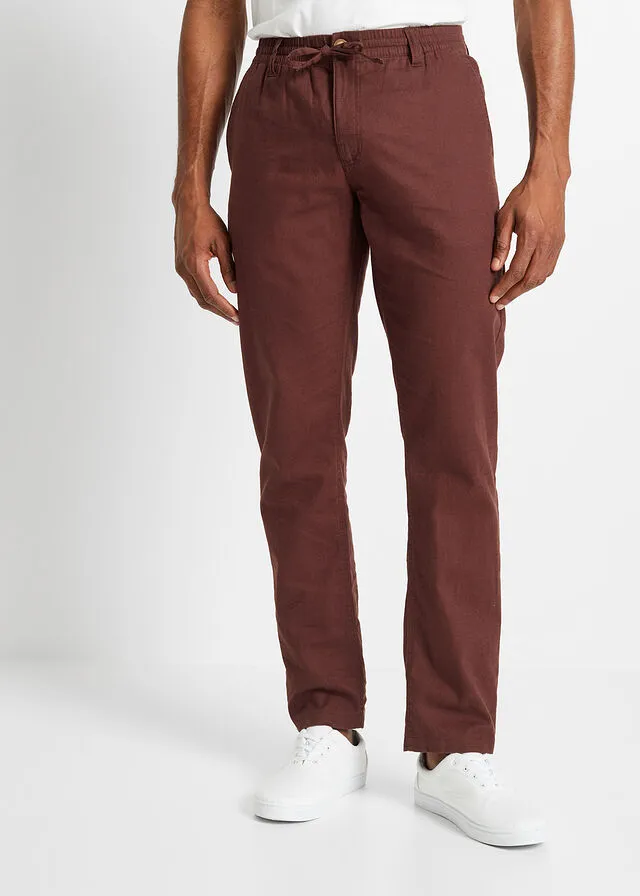 Pantalón tipo chino de corte regular y recto con lino Marrón café