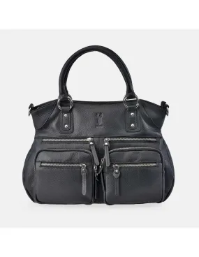 YANKO Bolso de hombro grande para mujer en piel negro con cremalleras y doble asa