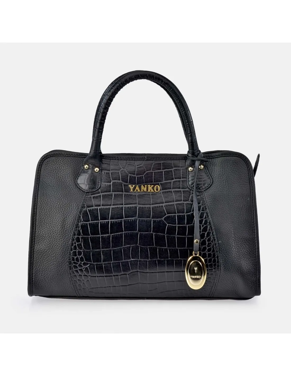 YANKO  bolso de mano grande para mujer en piel color negro con doble asa y bandolera