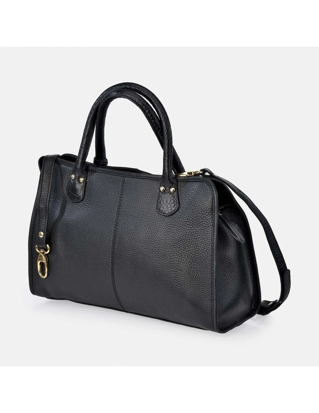 YANKO  bolso de mano grande para mujer en piel color negro con doble asa y bandolera