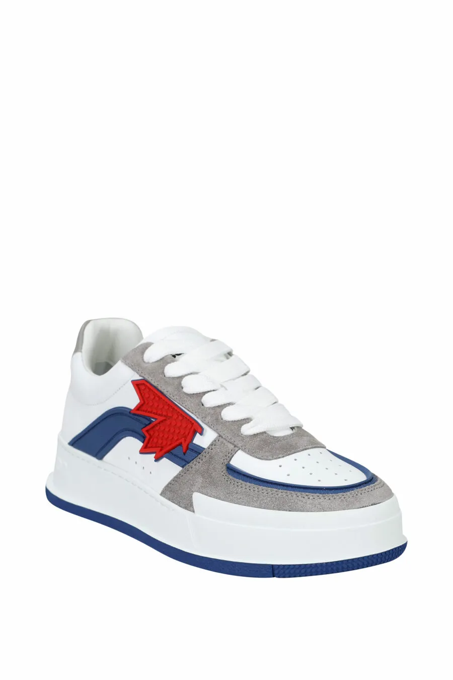 Zapatillas blancas mix con gris, azul y logo hoja roja