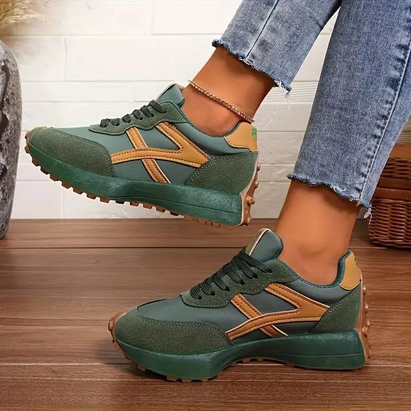 Zapatillas de zapatillas livianas para mujeres - zapatos casuales de papá con cierre de cordones, suela plana versátil, tapa de 